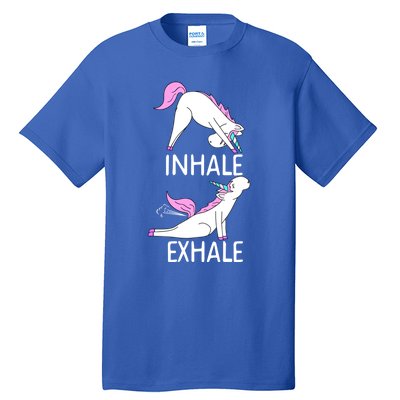 Inhale Exhale Funny Farting Unicorn Yoga Meme Gift Tall T-Shirt