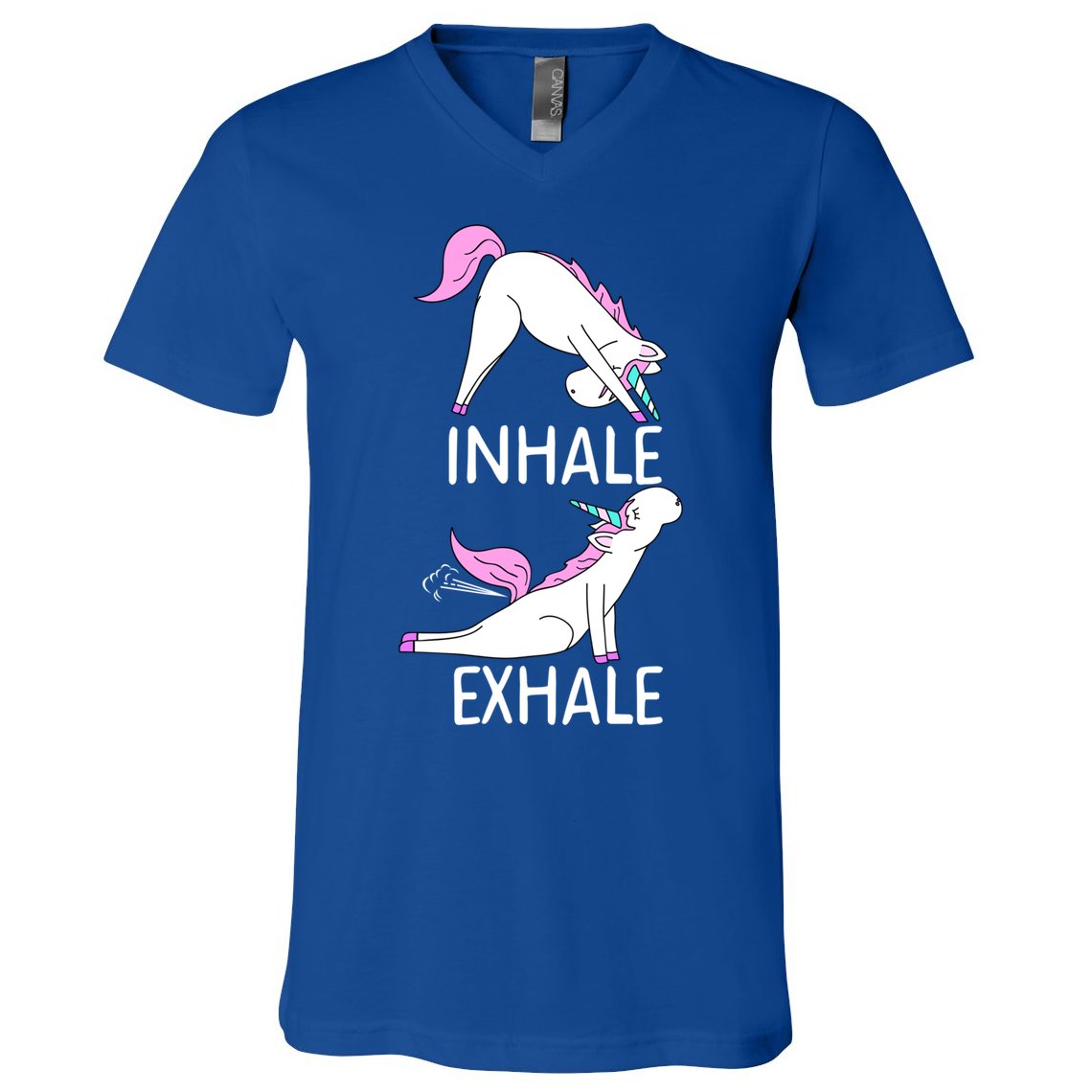 Inhale Exhale Funny Farting Unicorn Yoga Meme Gift V-Neck T-Shirt