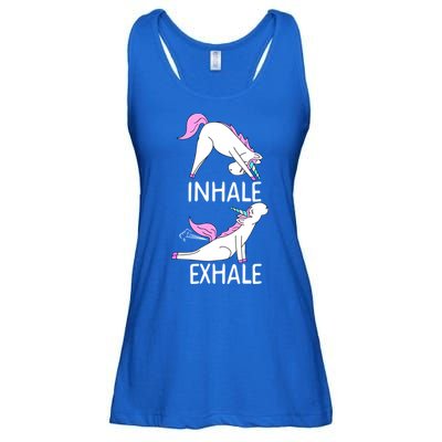 Inhale Exhale Funny Farting Unicorn Yoga Meme Gift Ladies Essential Flowy Tank