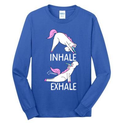 Inhale Exhale Funny Farting Unicorn Yoga Meme Gift Tall Long Sleeve T-Shirt