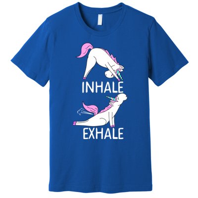 Inhale Exhale Funny Farting Unicorn Yoga Meme Gift Premium T-Shirt