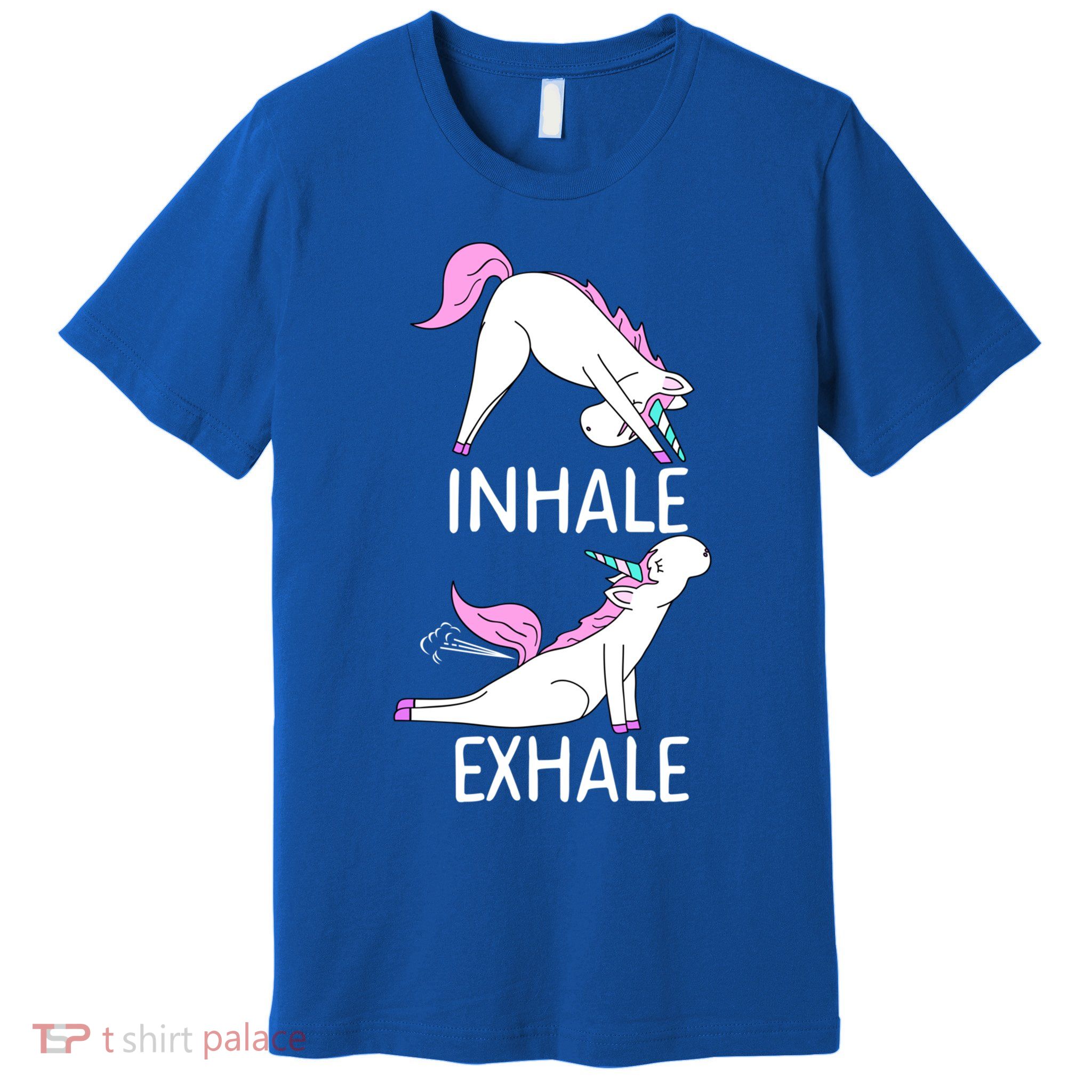 Inhale Exhale Funny Farting Unicorn Yoga Meme Gift Premium T-Shirt