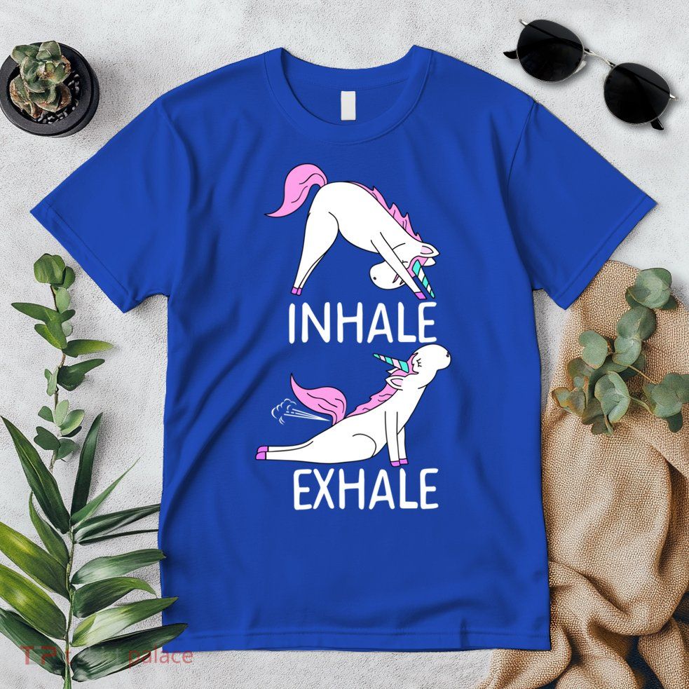 Inhale Exhale Funny Farting Unicorn Yoga Meme Gift Premium T-Shirt