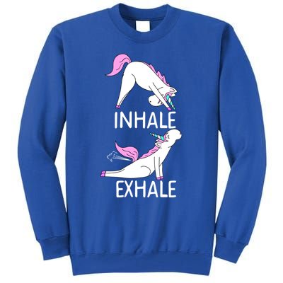 Inhale Exhale Funny Farting Unicorn Yoga Meme Gift Tall Sweatshirt