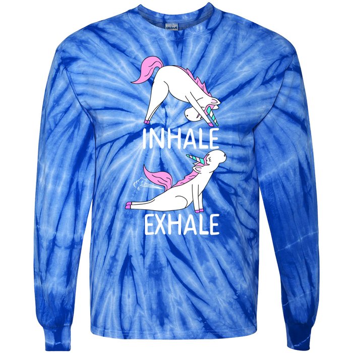 Inhale Exhale Funny Farting Unicorn Yoga Meme Gift Tie-Dye Long Sleeve Shirt