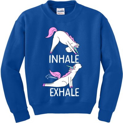 Inhale Exhale Funny Farting Unicorn Yoga Meme Gift Kids Sweatshirt