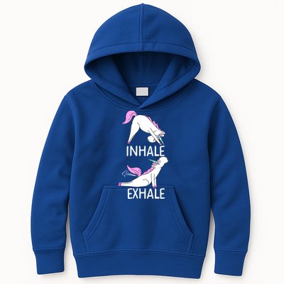 Inhale Exhale Funny Farting Unicorn Yoga Meme Gift Kids Hoodie