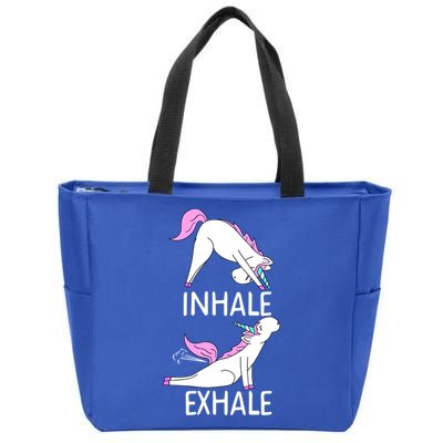 Inhale Exhale Funny Farting Unicorn Yoga Meme Gift Zip Tote Bag