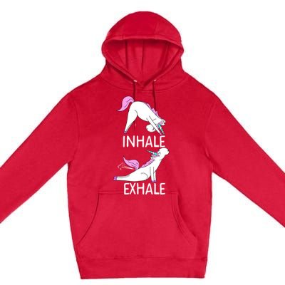 Inhale Exhale Funny Farting Unicorn Yoga Meme Gift Premium Pullover Hoodie