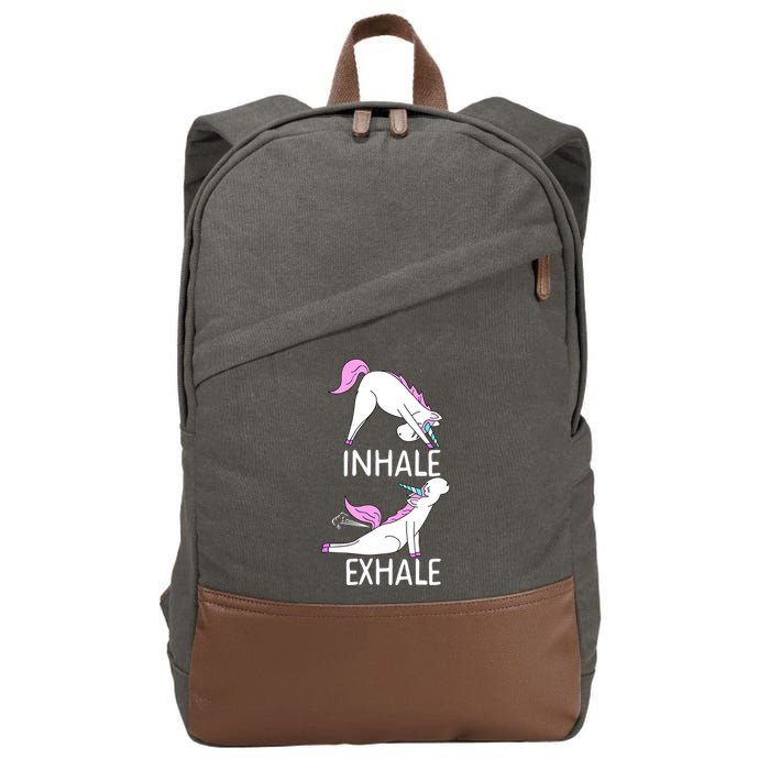 Inhale Exhale Funny Farting Unicorn Yoga Meme Gift Cotton Canvas Backpack