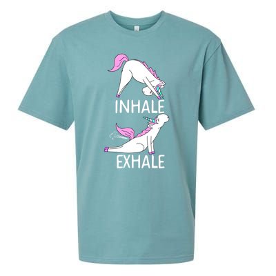 Inhale Exhale Funny Farting Unicorn Yoga Meme Gift Sueded Cloud Jersey T-Shirt