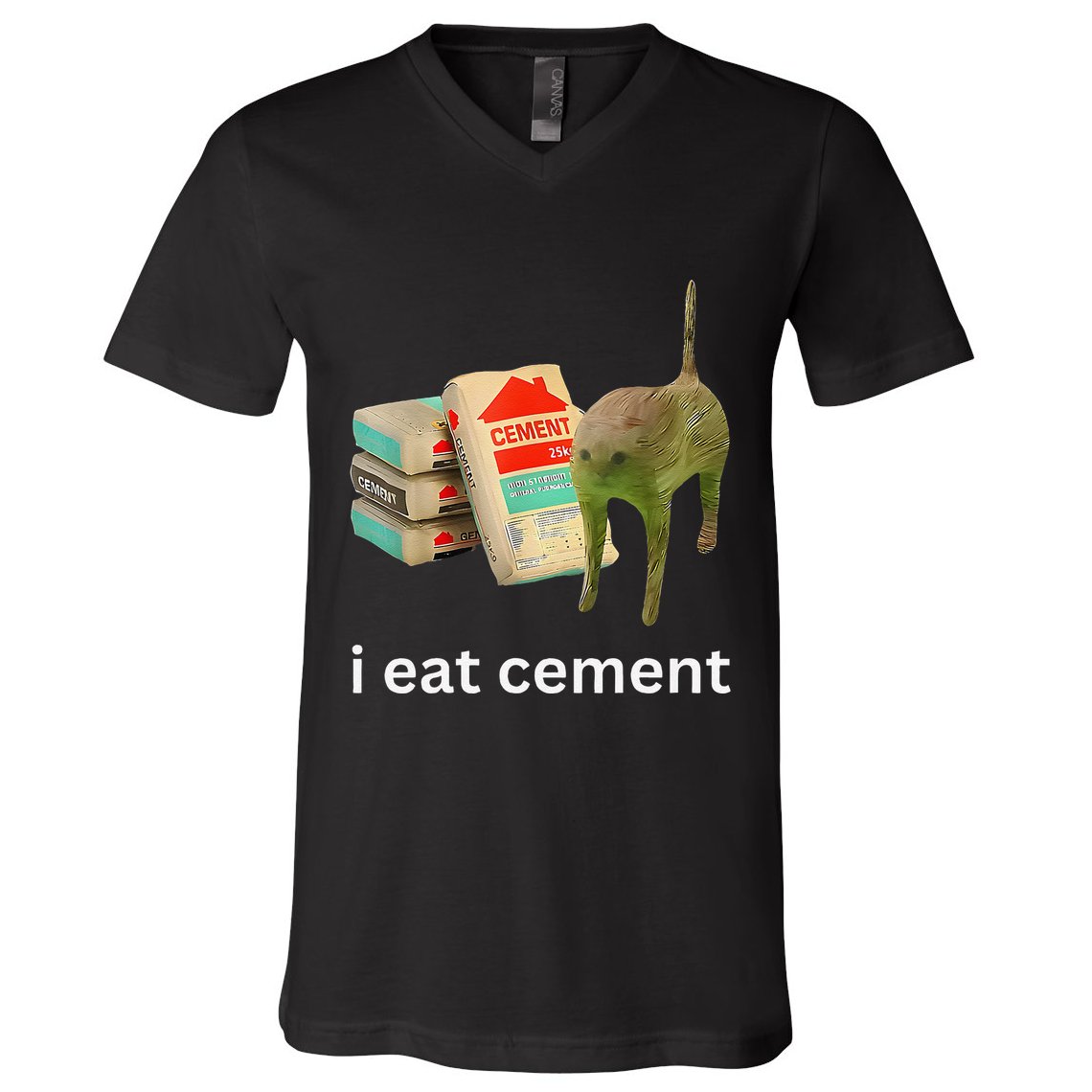 I Eat Funny Cement Cat Cursed Meme V-Neck T-Shirt