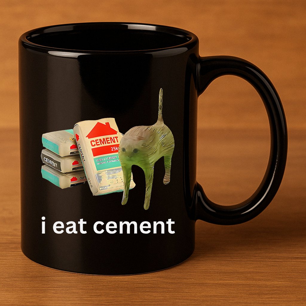 I Eat Funny Cement Cat Cursed Meme 11oz C Handle Ceramic Mug