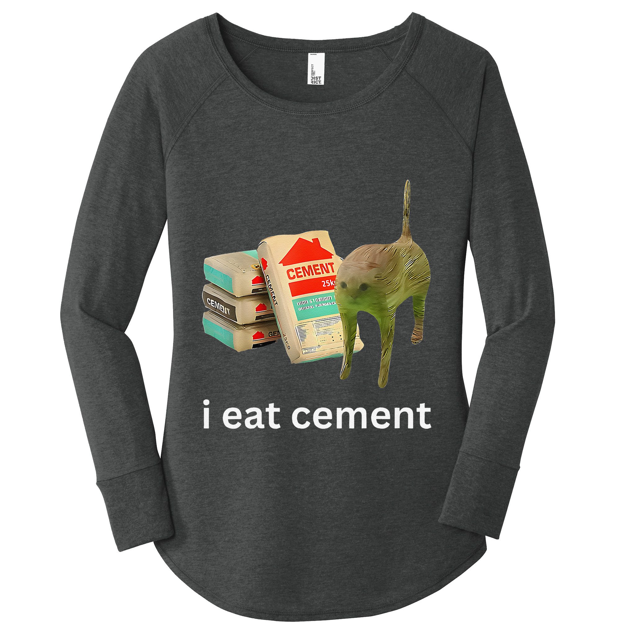 I Eat Funny Cement Cat Cursed Meme Women's Perfect Tri Tunic Long Sleeve Shirt