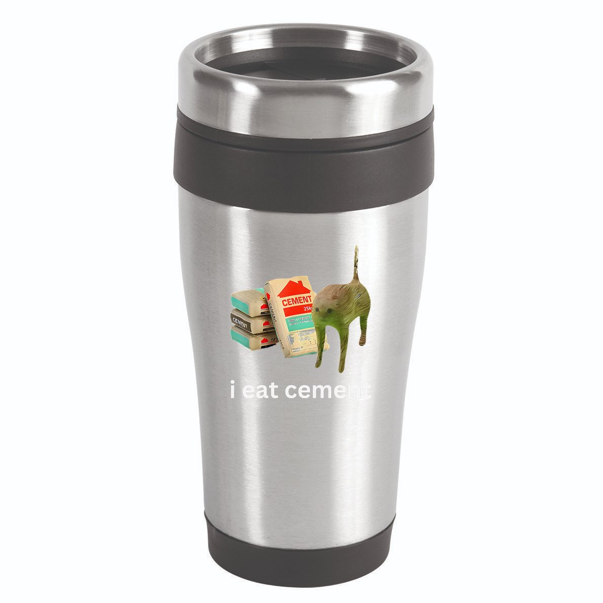 I Eat Funny Cement Cat Cursed Meme 16oz Travel Tumbler