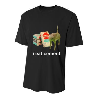 I Eat Funny Cement Cat Cursed Meme Youth Performance Sprint T-Shirt
