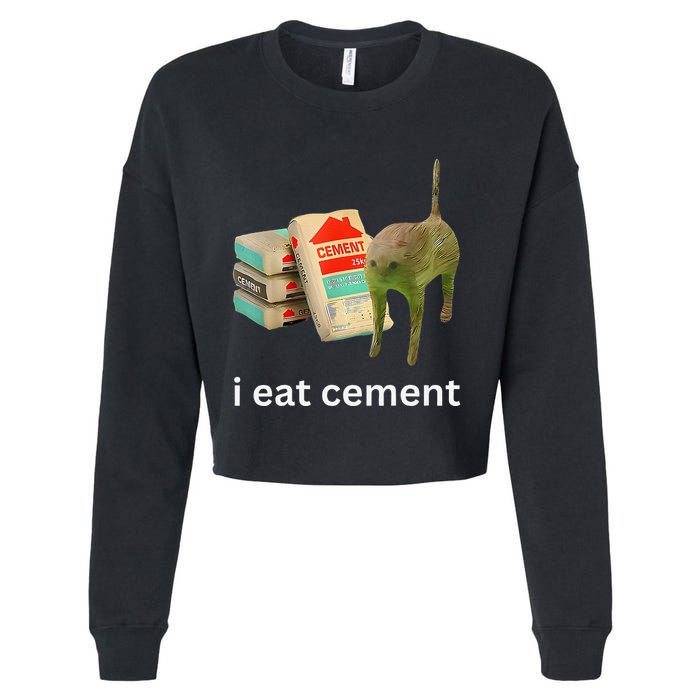 I Eat Funny Cement Cat Cursed Meme Cropped Pullover Crew