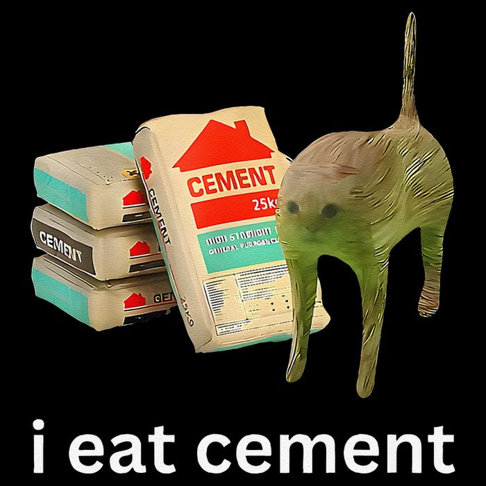 I Eat Funny Cement Cat Cursed Meme Cropped Pullover Crew