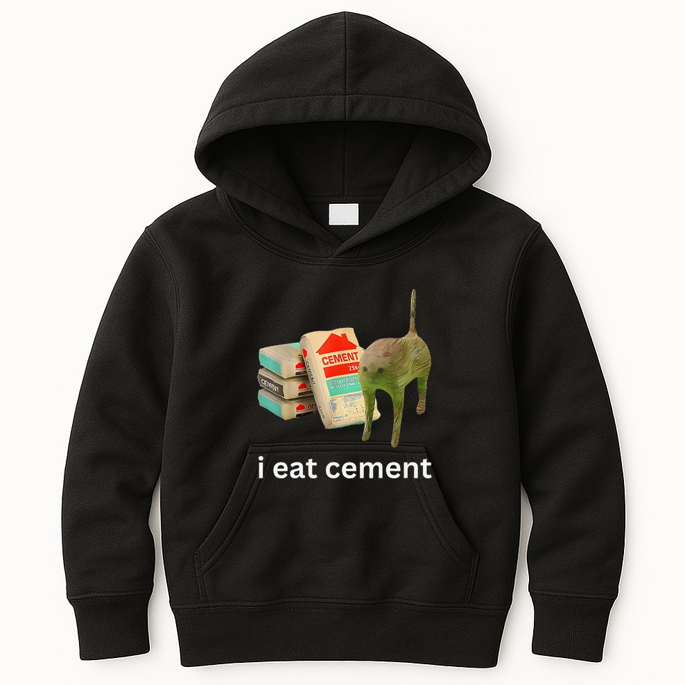 I Eat Funny Cement Cat Cursed Meme Kids Hoodie