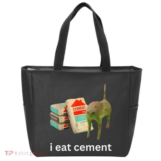 I Eat Funny Cement Cat Cursed Meme Zip Tote Bag