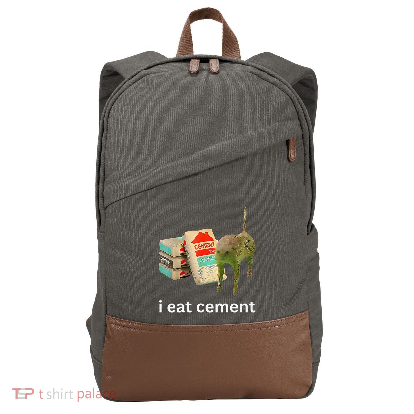 I Eat Funny Cement Cat Cursed Meme Cotton Canvas Backpack