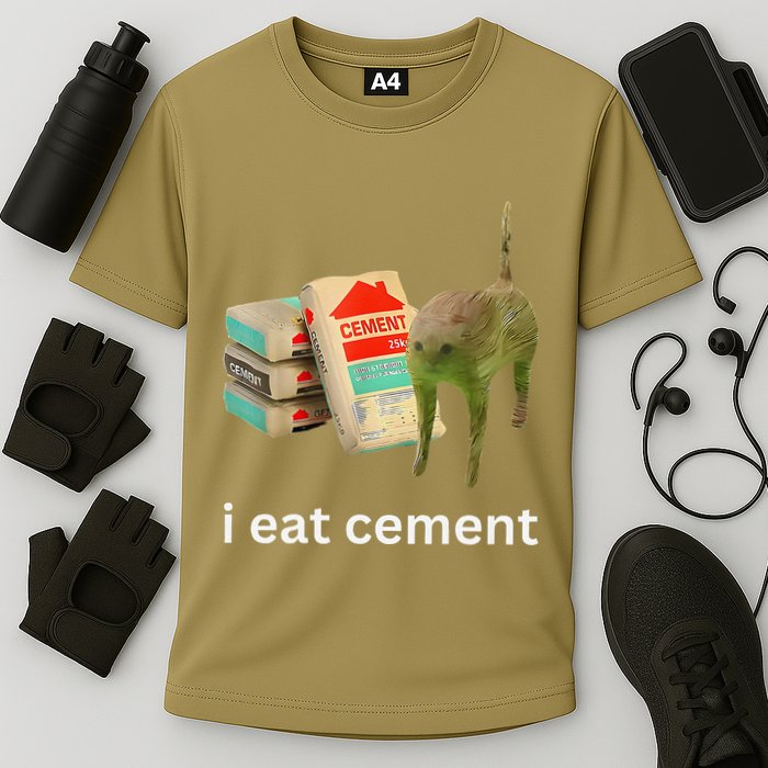 I Eat Funny Cement Cat Cursed Meme Cooling Performance Crew T-Shirt