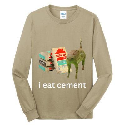 I Eat Funny Cement Cat Cursed Meme Tall Long Sleeve T-Shirt