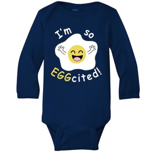 Im Eggcited Funny Humor Baby Long Sleeve Bodysuit