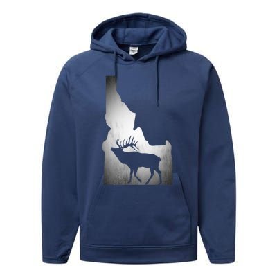 Idaho Elk Hunting Gift Performance Fleece Hoodie