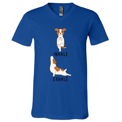 Inhale Exhale Jack Russell Terrier Funny Dog Yoga Funny Gift V-Neck T-Shirt