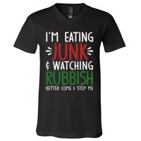 Im Eating Junk Food And Watching Rubbish Funny Christmas V-Neck T-Shirt