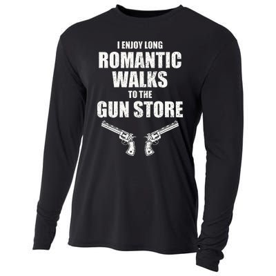 I Enjoy Long Romantic Walks to the Gun Store Funny Gun Cooling Performance Long Sleeve Crew