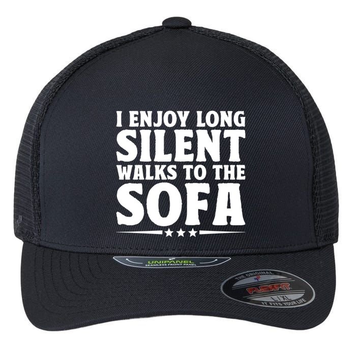I Enjoy Long Silent Walks To The Sofa Sayings For Introvert Cute Gift Flexfit Unipanel Trucker Cap