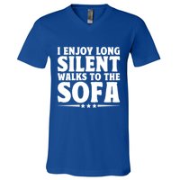 I Enjoy Long Silent Walks To The Sofa Sayings For Introvert Cute Gift V-Neck T-Shirt