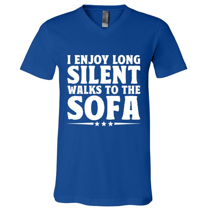 I Enjoy Long Silent Walks To The Sofa Sayings For Introvert Cute Gift V-Neck T-Shirt