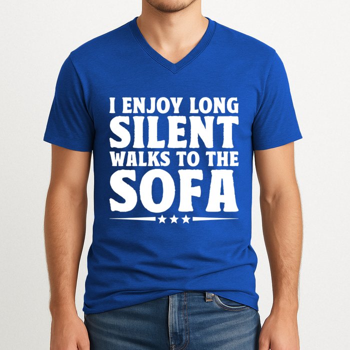 I Enjoy Long Silent Walks To The Sofa Sayings For Introvert Cute Gift V-Neck T-Shirt