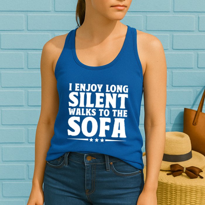 I Enjoy Long Silent Walks To The Sofa Sayings For Introvert Cute Gift Womens Tank Top