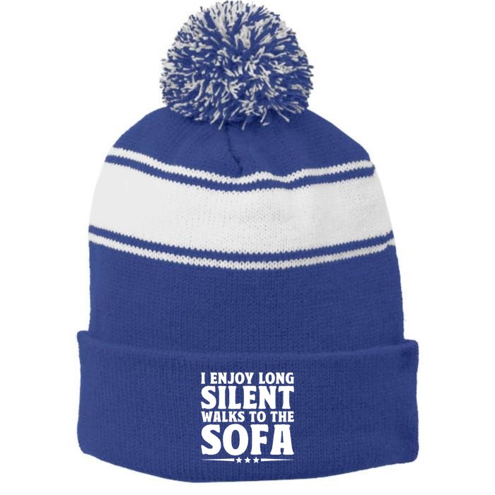 I Enjoy Long Silent Walks To The Sofa Sayings For Introvert Cute Gift Stripe Pom Pom Beanie