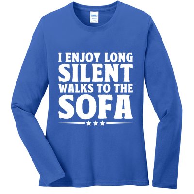 I Enjoy Long Silent Walks To The Sofa Sayings For Introvert Cute Gift Ladies Long Sleeve Shirt