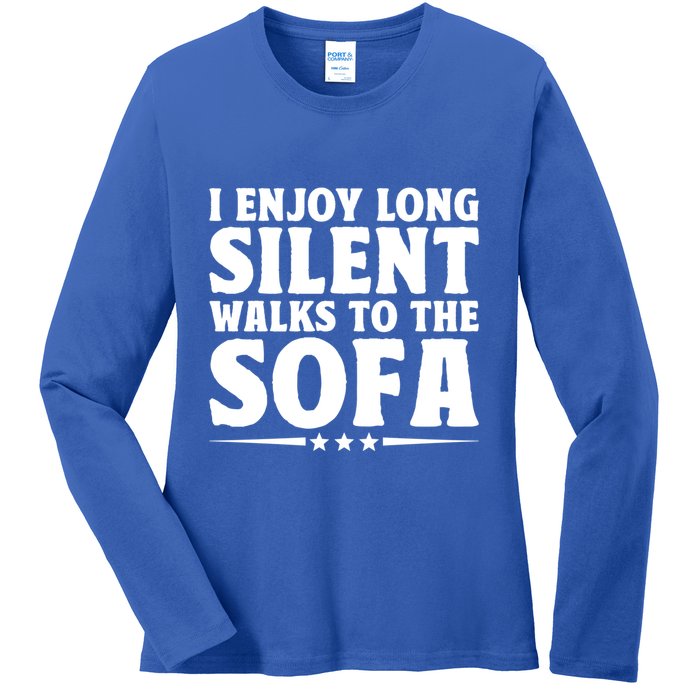 I Enjoy Long Silent Walks To The Sofa Sayings For Introvert Cute Gift Ladies Long Sleeve Shirt
