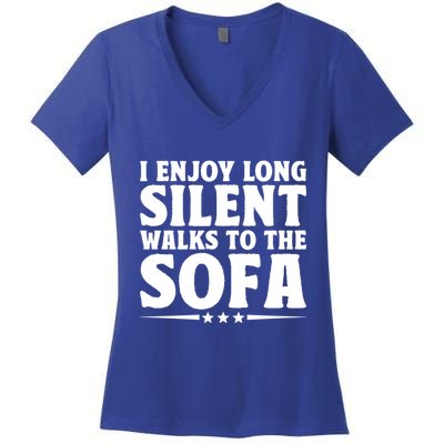 I Enjoy Long Silent Walks To The Sofa Sayings For Introvert Cute Gift Women's V-Neck T-Shirt