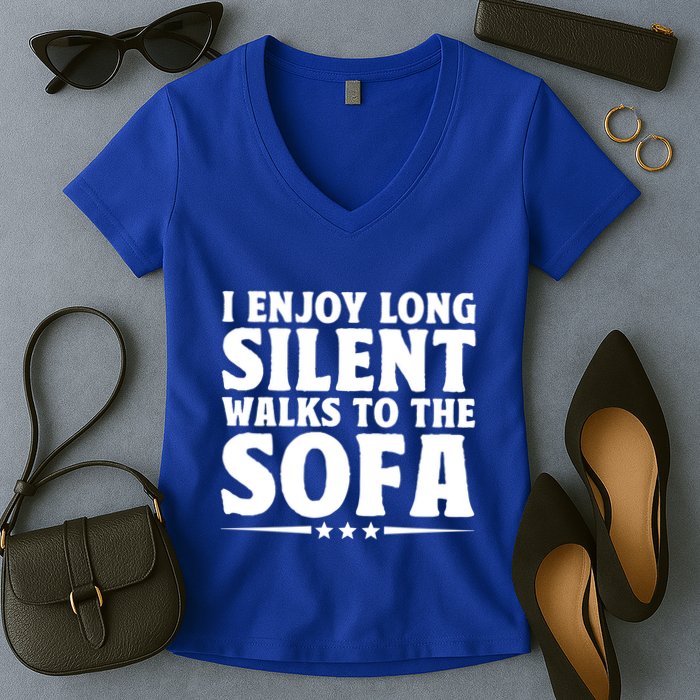 I Enjoy Long Silent Walks To The Sofa Sayings For Introvert Cute Gift Women's V-Neck T-Shirt