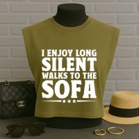 I Enjoy Long Silent Walks To The Sofa Sayings For Introvert Cute Gift Garment-Dyed Women's Muscle Tee