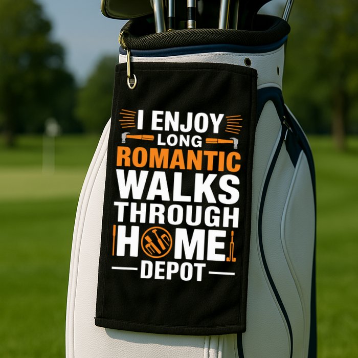 I Enjoy Long Romantic Walks Through Home Depot Funny Golf Towel