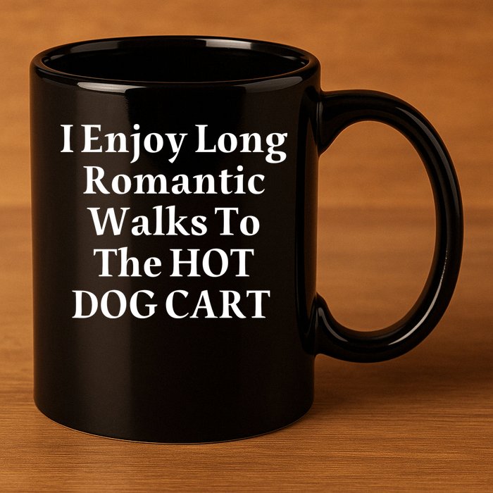 I Enjoy Long Romantic Walks To The Hot Dog Cart 11oz C Handle Ceramic Mug