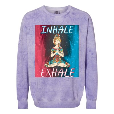 Inhale Exhale Meditation Workout Exercise Yoga Lover Gift Colorblast Crewneck Sweatshirt