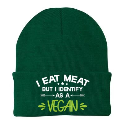 I Eat Meat But I Identify As A Vegan Funny Veggie Lover Gift Knit Cap Winter Beanie