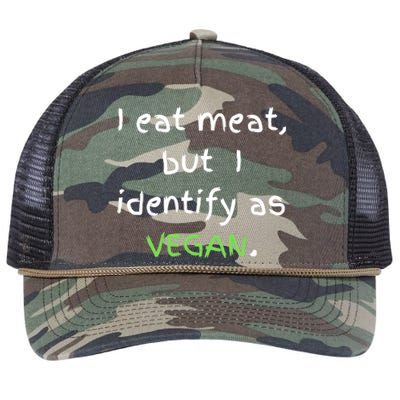 I Eat Meat But I Identify As Vegan Funny Sarcastic Tee Gift Retro Rope Trucker Hat Cap