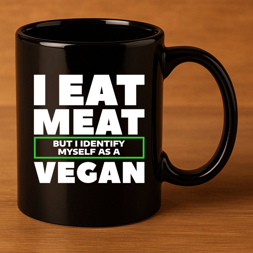 I Eat Meat But I Identify Mys As A Vegan Vegetarian Cool Gift 11oz C Handle Ceramic Mug