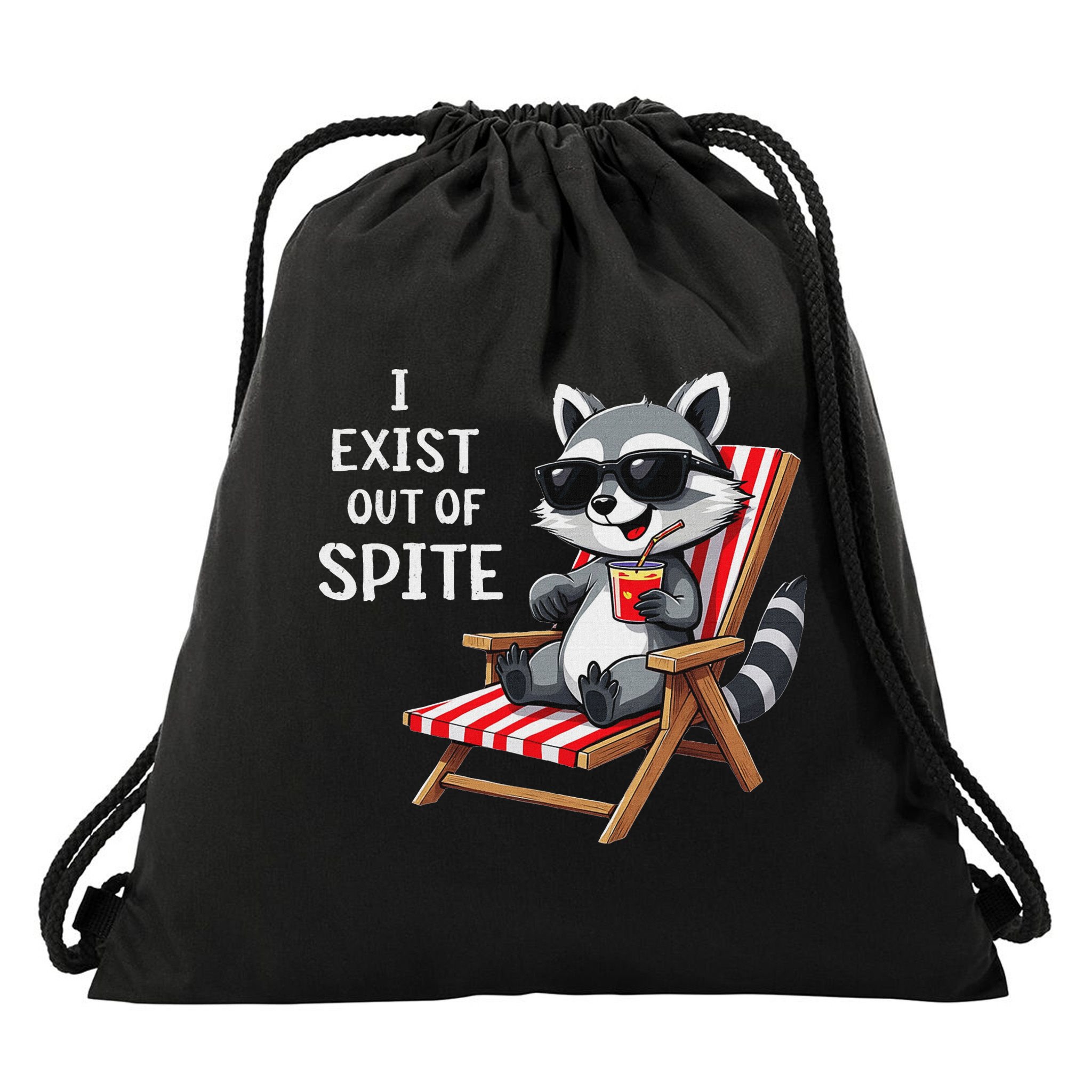 I Exist Out Of Spite Raccoon Sunglasses Drawstring Bag